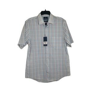 Stafford Dress Shirt Men's M Regular Fit Multi Windowpane Short Sleeve $60 NWT